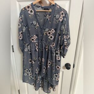 Torrid Floral Button-Down Sheer Blouse in Gray and Pink